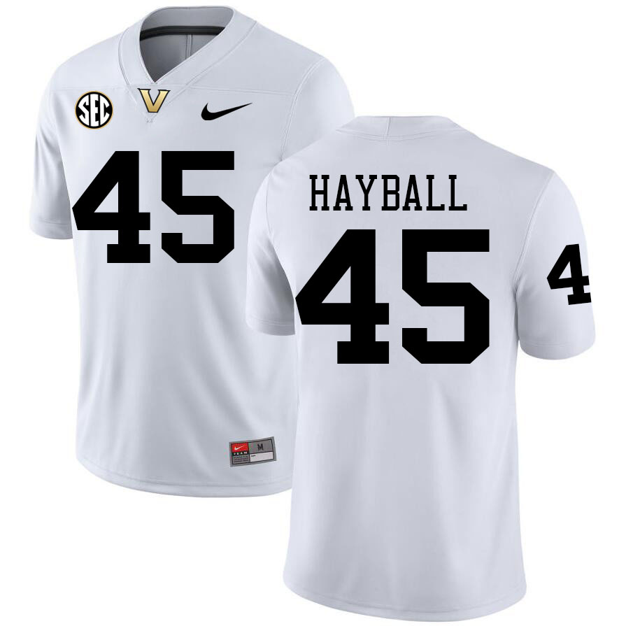 Matthew Hayball Jersey,Vanderbilt Commodores #45 Matthew Hayball Football Jersey,Uniforms-White